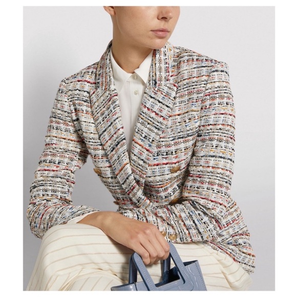 L'AGENCE Kenzie Double Breasted Blazer in Orange & Blue Multi - Picture 2 of 16